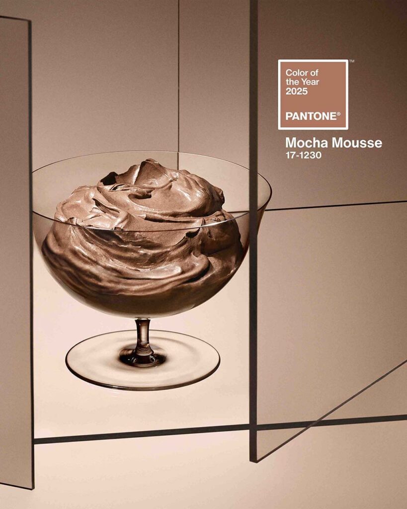 illustration de la couleur Mocha Mousse de Pantone avec une coupe de mousse au chocolat